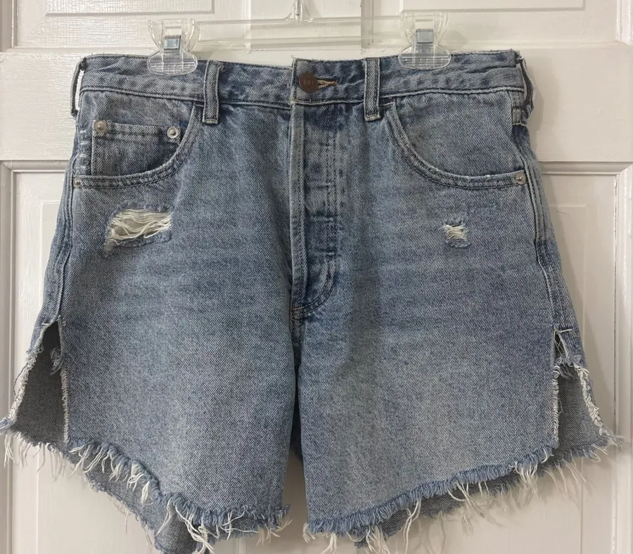 We The Free Cut Off Side Slit Shorts 24 Denim Distressed Festival Button Fly