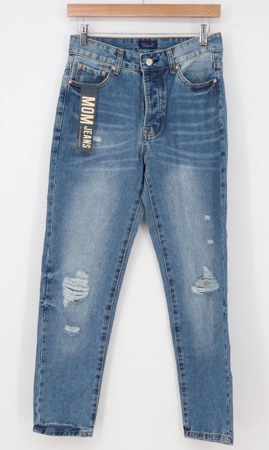 Angel Kiss Jeans Womens 9 Mom Jeans Blue Distressed New