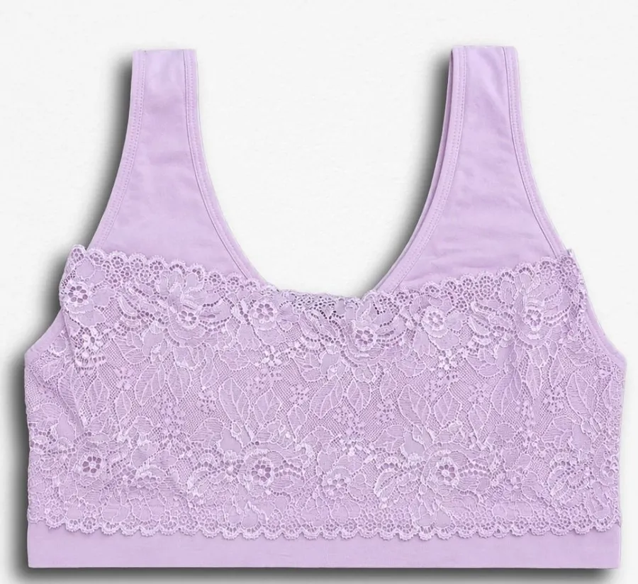 Unbranded Pink Floral Lace Overlay Bralette Scoop Neck Stretch Knit Purple Size M