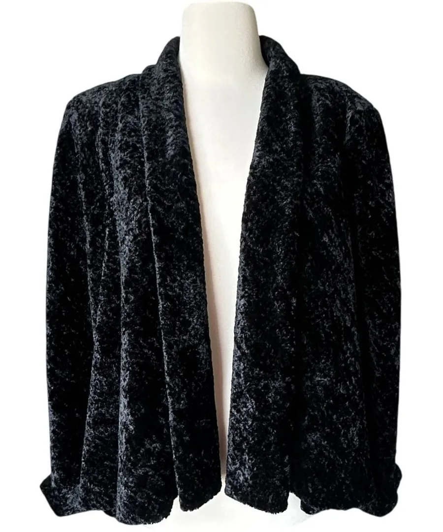 VTG 90s Y2K Connected Apparel Crushed Velvet Open Front Jacket Shawl Black XL
