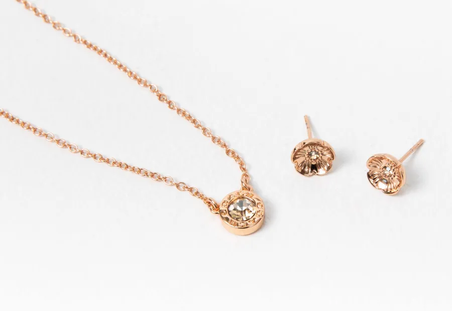 Necklace & Tea Rose Stud Set