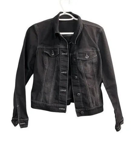 NY & Company Black Denim Jacket Womens XS Button Front Long Sleeve Stretch