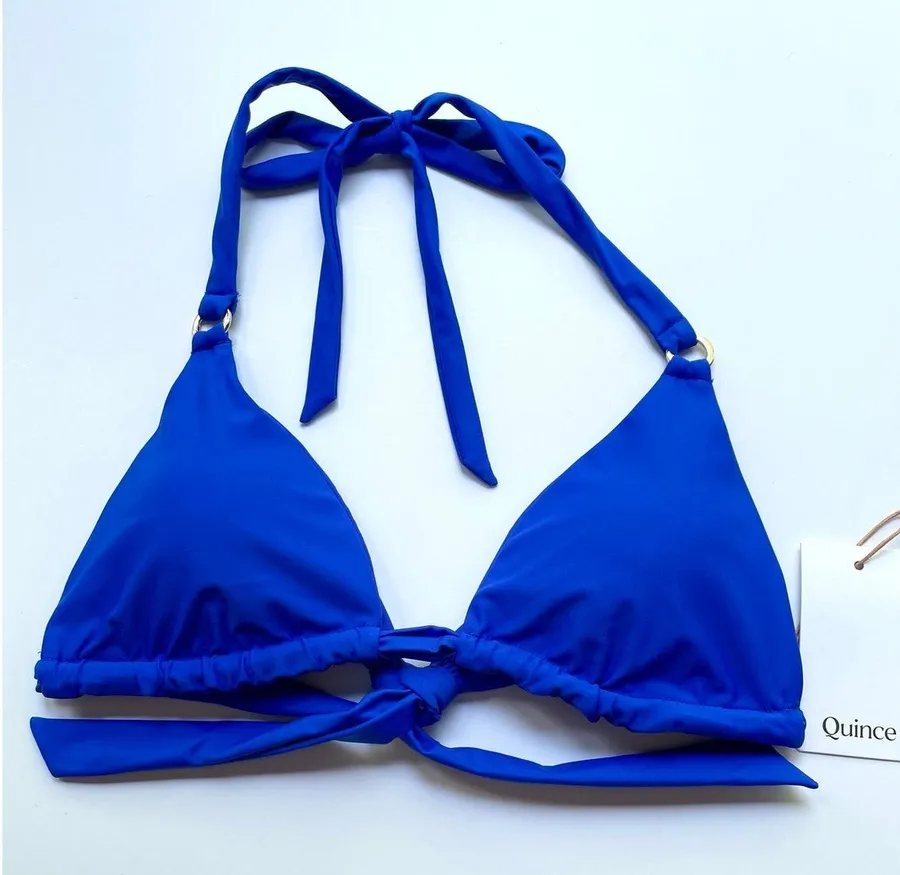 Quince Italian Ring Triangle Bikini Swim Top Electric Blue Size Medium NEW