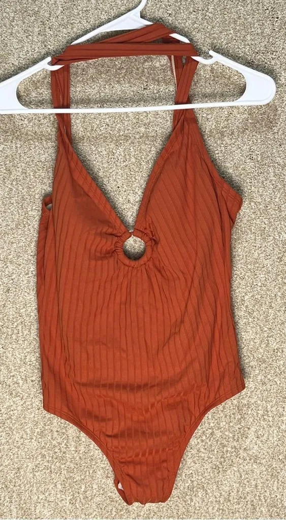 Flawed NWT One-Piece Swimsuit Orange Kona Sol sz medium 8-10 bathing suit