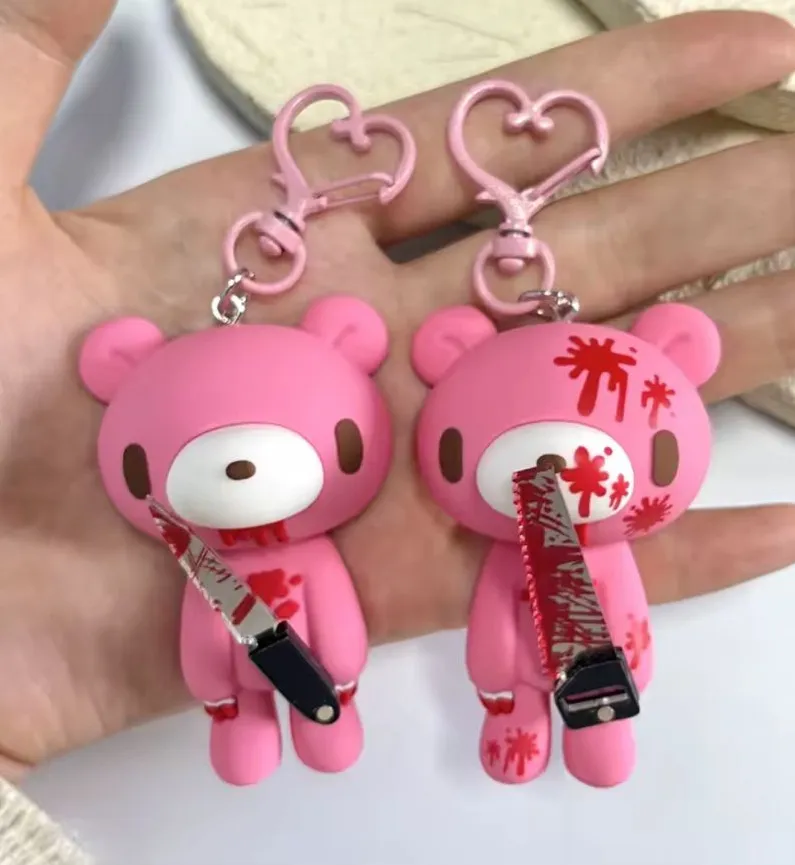 Pink Bear Keychains with Heart Clips