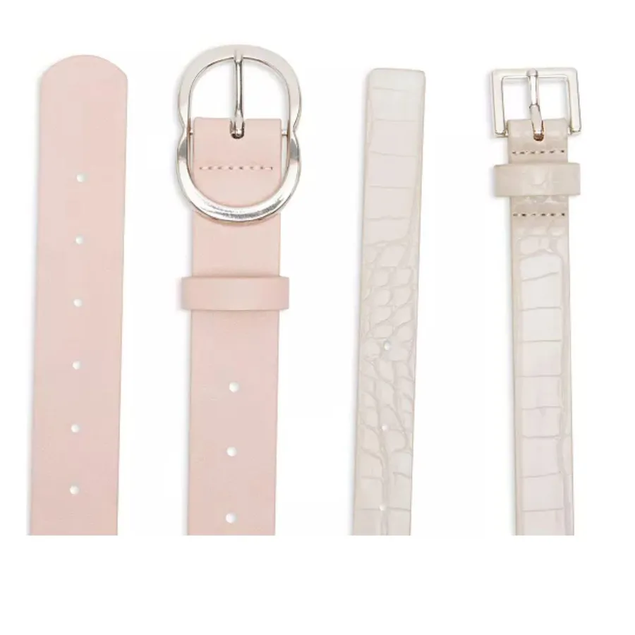 NWT Women's 2 Faux-Leather Belts Set Light Pink and Cream Large