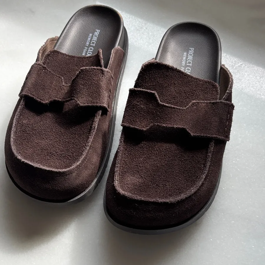 Project Clo Suede Brown Slide Mules for Women Size 8