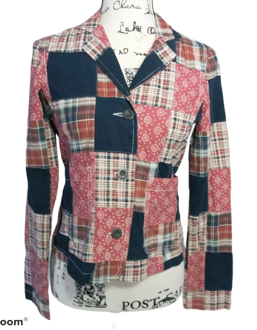 23XY23 Juniors Red Patchwork Artsy Boho Cottage core Jacket M Size undefined