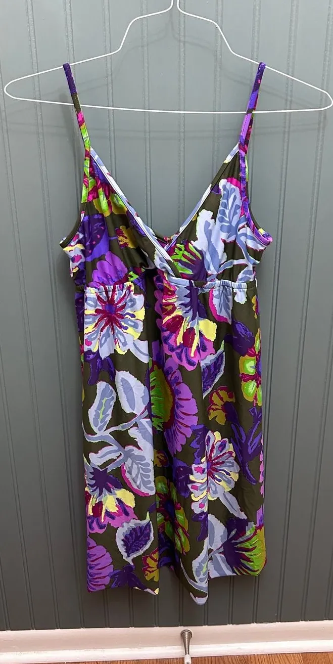 Lucky Brand Floral Swim Cover Up Dress Purple Green Size M-L Made in USA