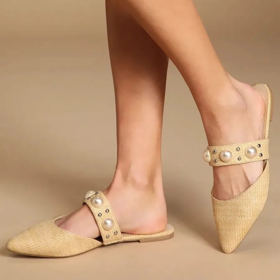 Lulus Justifyy Beige Raffia Woven Pointed-Toe Flats Size 8