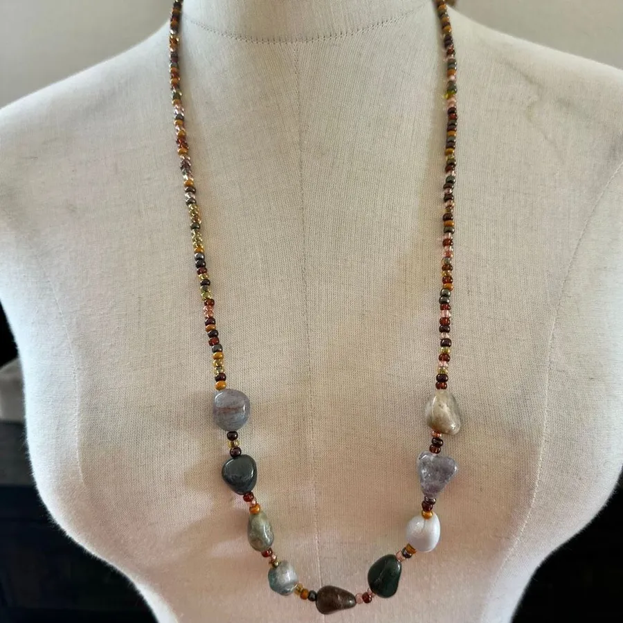 Mixed Agate Tumbled Stone Beaded Necklace