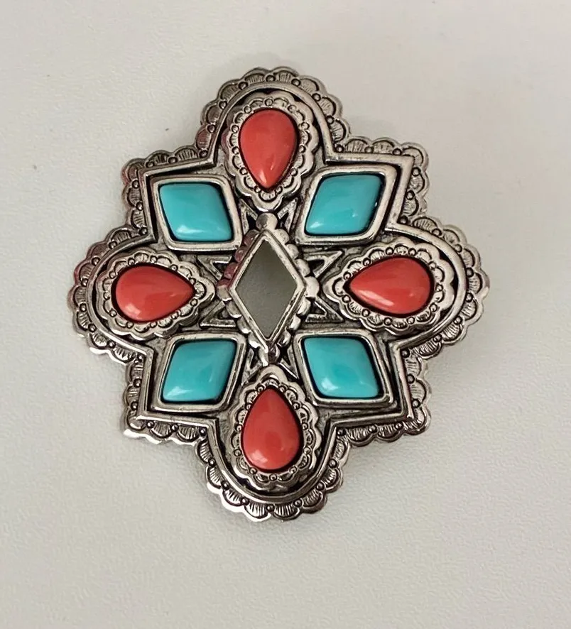 Avon Vintage 1993 Southwestern Brooch Necklace Pendant Blue