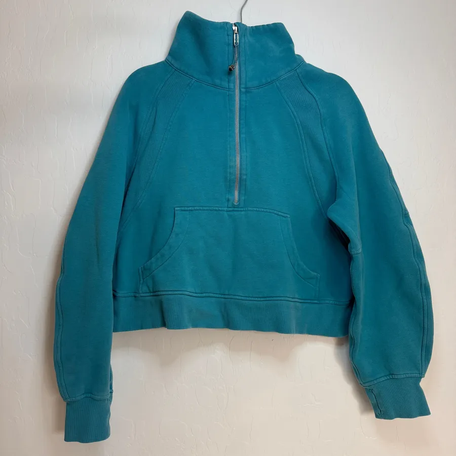 Lululemon Scuba Half-Zip Cropped Funnel Neck Pullover M/L Blue/Teal cropped