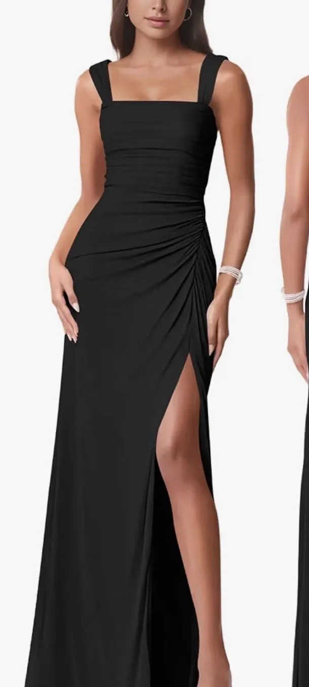 Elegant Black Sleeveless Ruched Evening Dress with Back Tie Size M