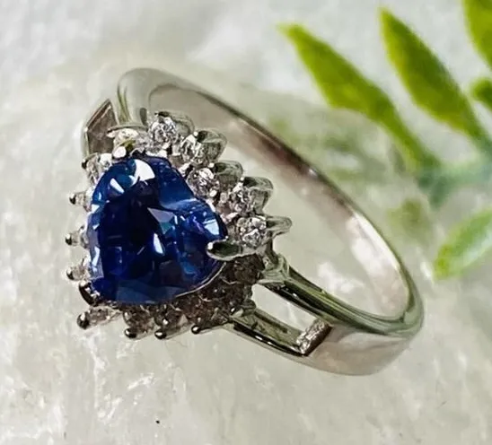 Sterling Silver Tanzanite Heart & White Cz Ring size 9 Purple