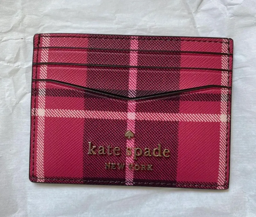 Staci Plaid Small Slim Card Holder wallet red leather