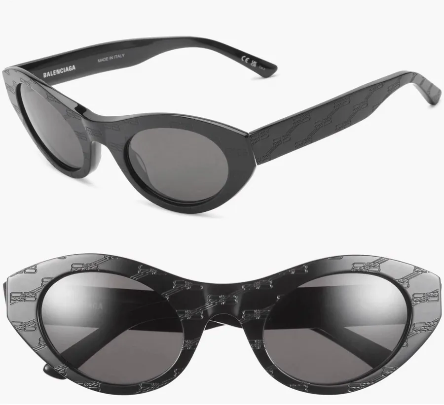 BALENCIAGA BB250S 001 BLACK GREY CAT EYE SUNGLASSES. 52 mm
