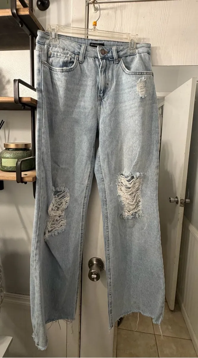Sincerely Jules Light Blue Distressed Wide Leg Jeans Size 29