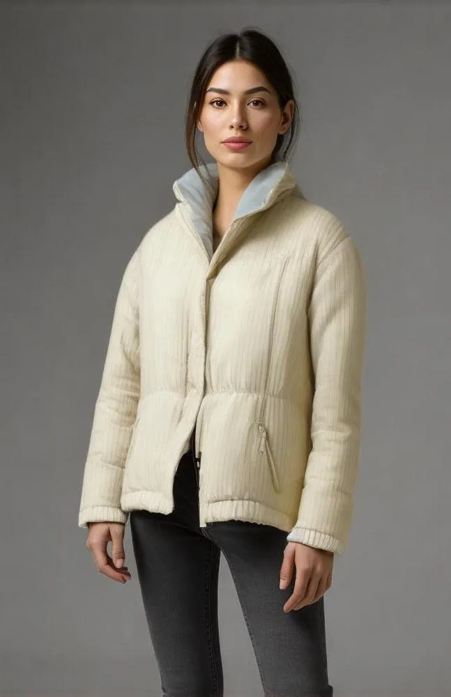 Vintage Henri Charles Colsenet Swiss White Striped Down Jacket Woman’s 38 VGUC