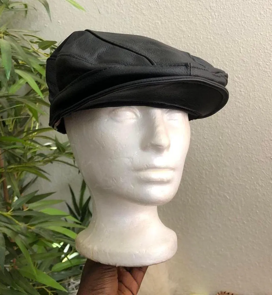 Vintage Unisex Grunge Emo Black Leather Duck Bill Flat Newsboy Cabbie Baker boy hat cap beret #biker #motorcycle #gothic 90s/2000s Y2K Made in USA Genuine Leather