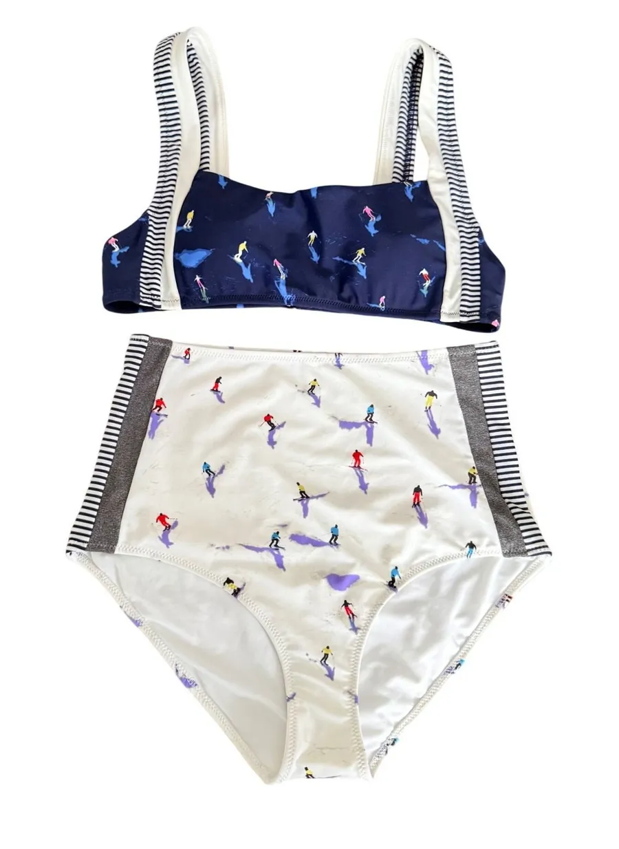 Aerie Skier Print Bikini Set Navy White High Rise Swimsuit Medium
