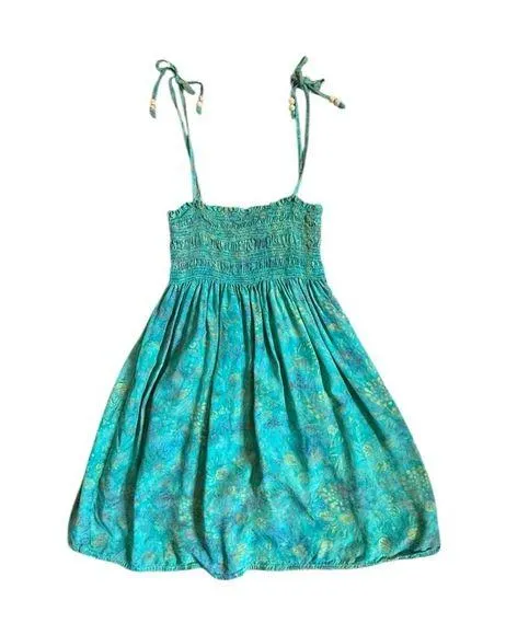 Vintage Island Dress Cover Up Teal Summer Dress Tropical Beach Vacation Small Blue