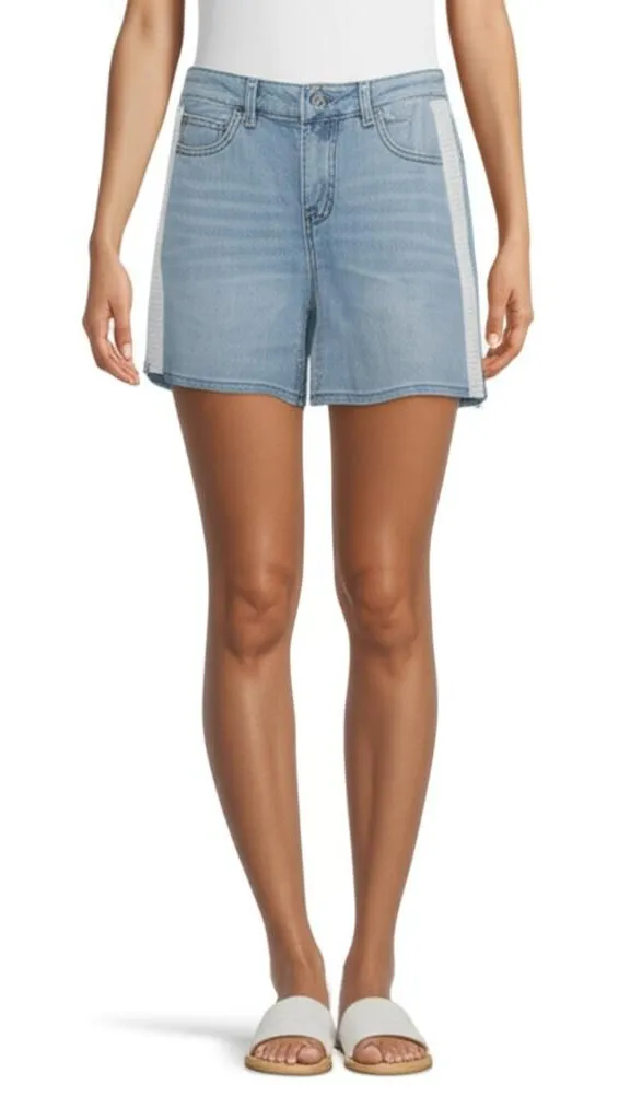 One 5 One Denim Shorts Light Blue Embellished Pearl Vibe Casual Chic Size 8
