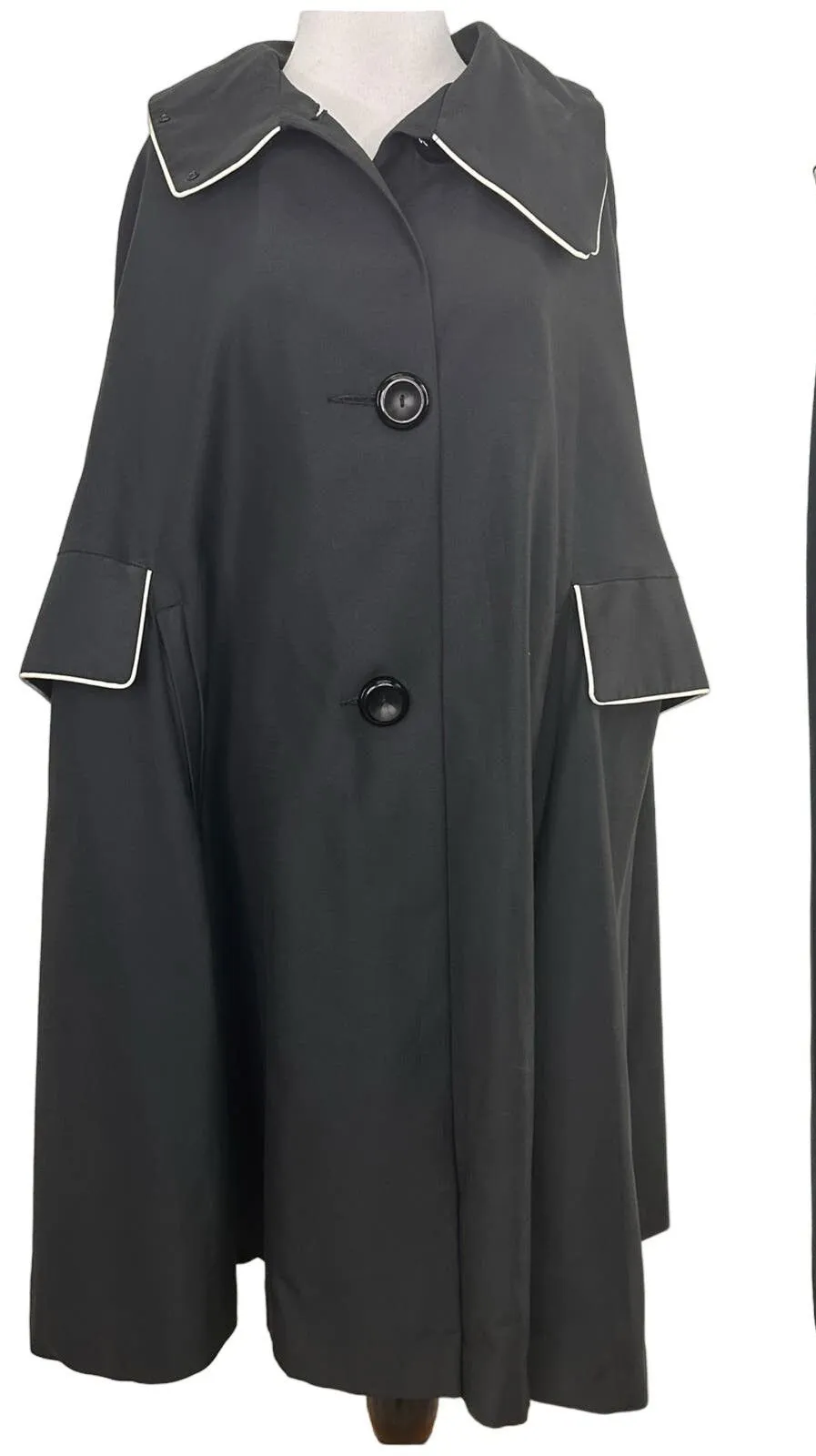 Debutogs New York Vintage Black Piped Cape Coat Jacket New with tags Size M