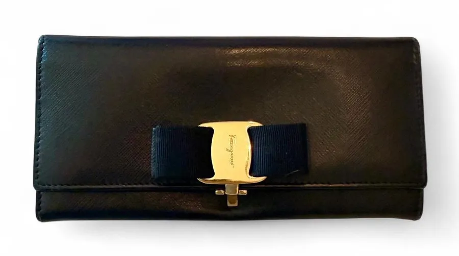 Salvatore Ferragamo Black Leather Long Wallet