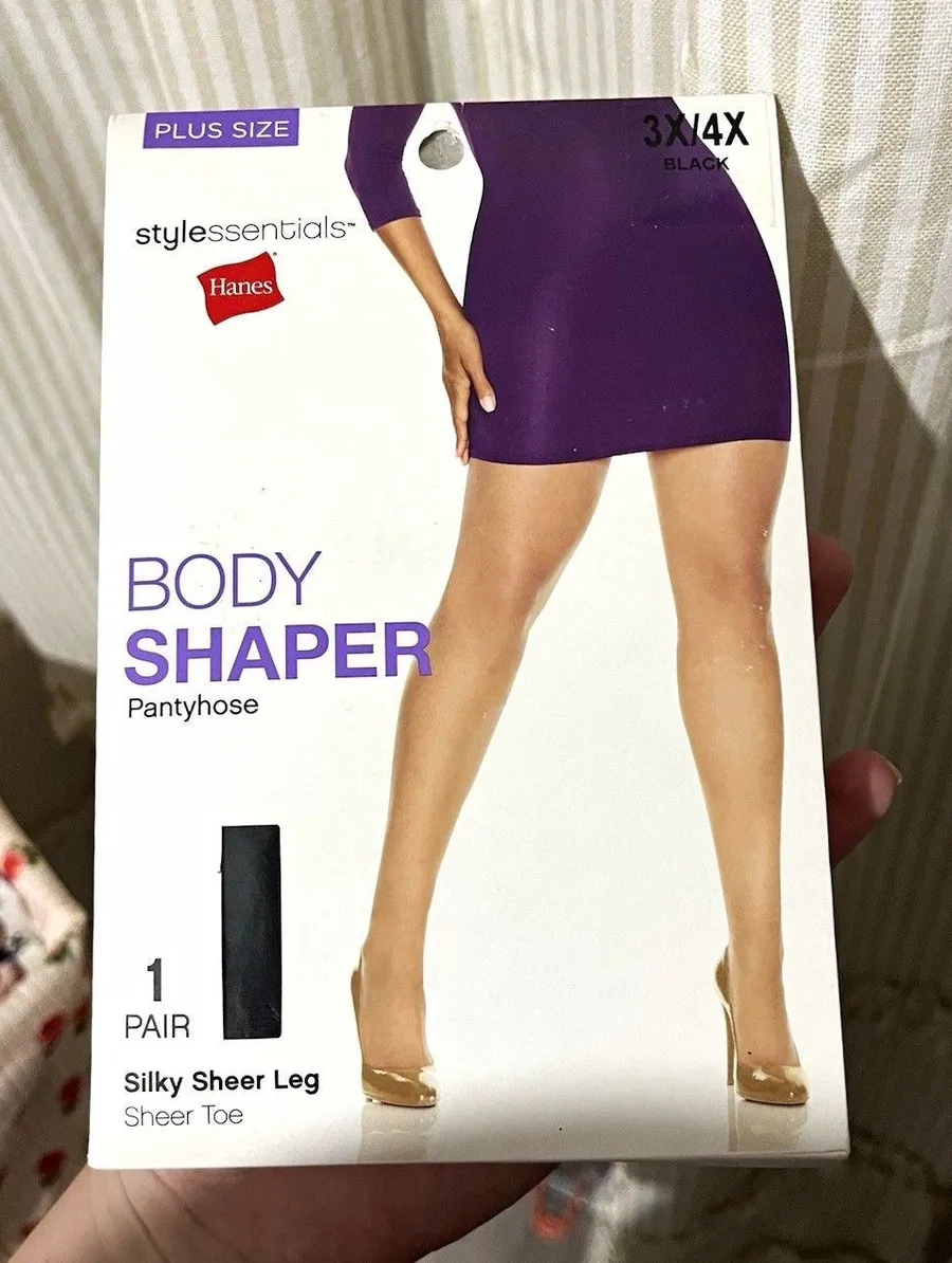 Hanes Shaper Pantyhose 3X/4X Plus 20 Denier Sheer Comfort Flex Black