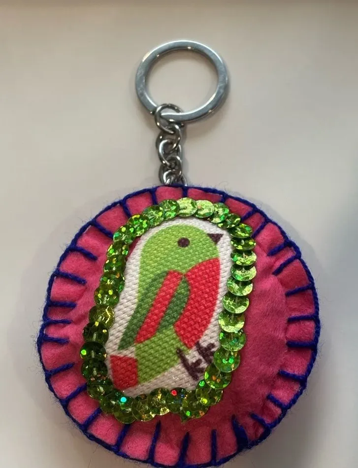 Colorful Bird Keychain with Sequins Pink