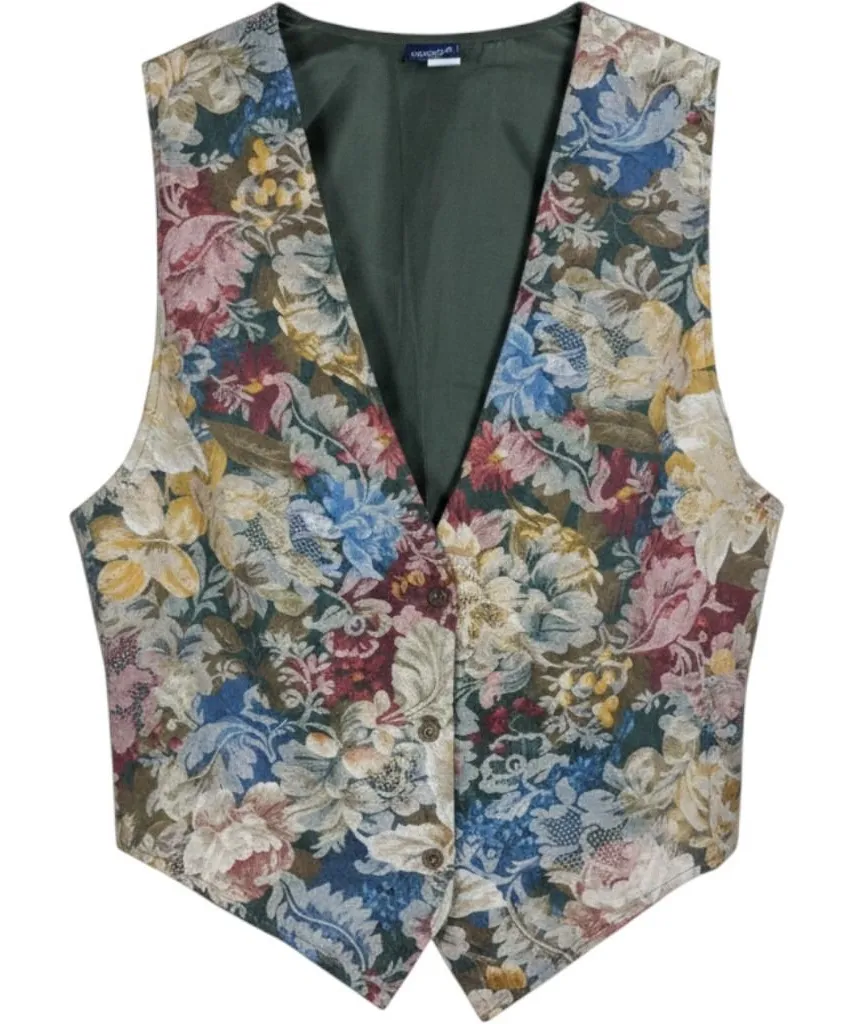Honors Vintage Floral Tapestry Vest Plus Size 20W Green Multi Button Front