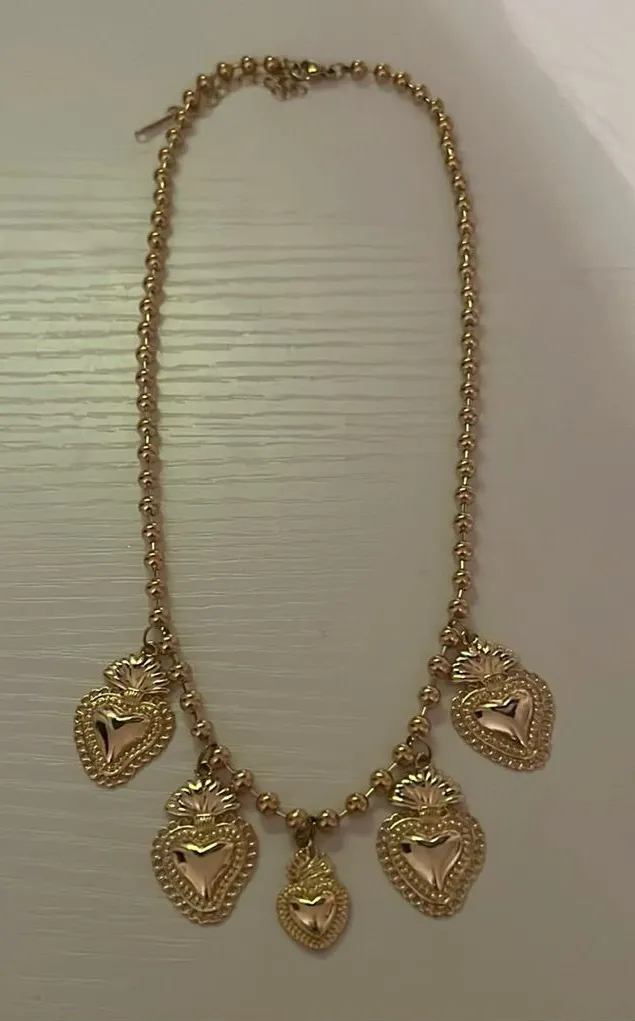 Gold Heart Multi Charm Pendant Beaded Necklace