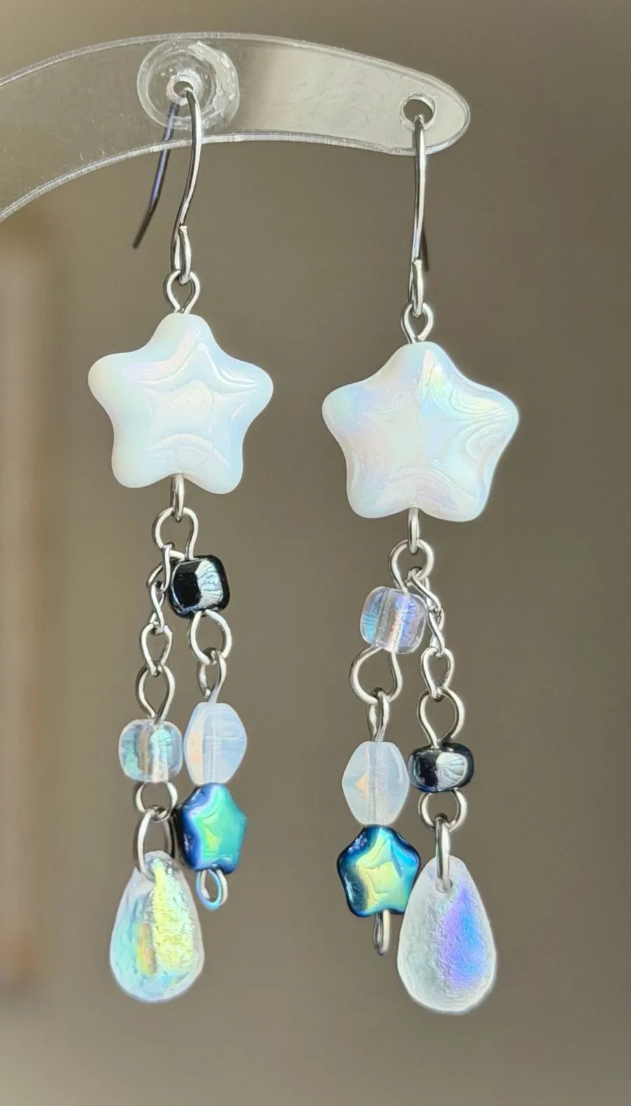 Handmade Czech glass beads fairy cottage whimsical dangle earrings🌟🩵