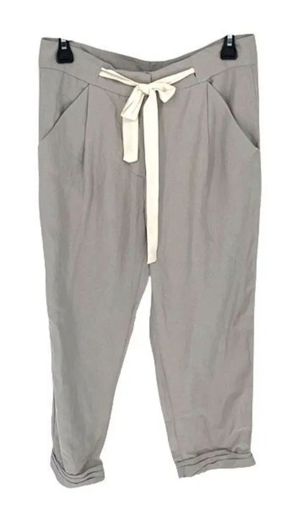 Wilfred Womens Allant Linen Blend Tie Waist Crop Pants Light Gray Size 2