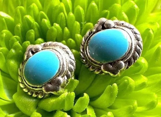 Silver tone blue post earrings