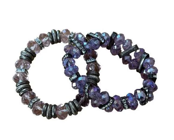 Pair of Pink and Purple Crystal Stretch Bracelets