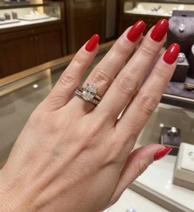 Stunning Oval CZ Engagement Ring & Wedding Band Set White Gold