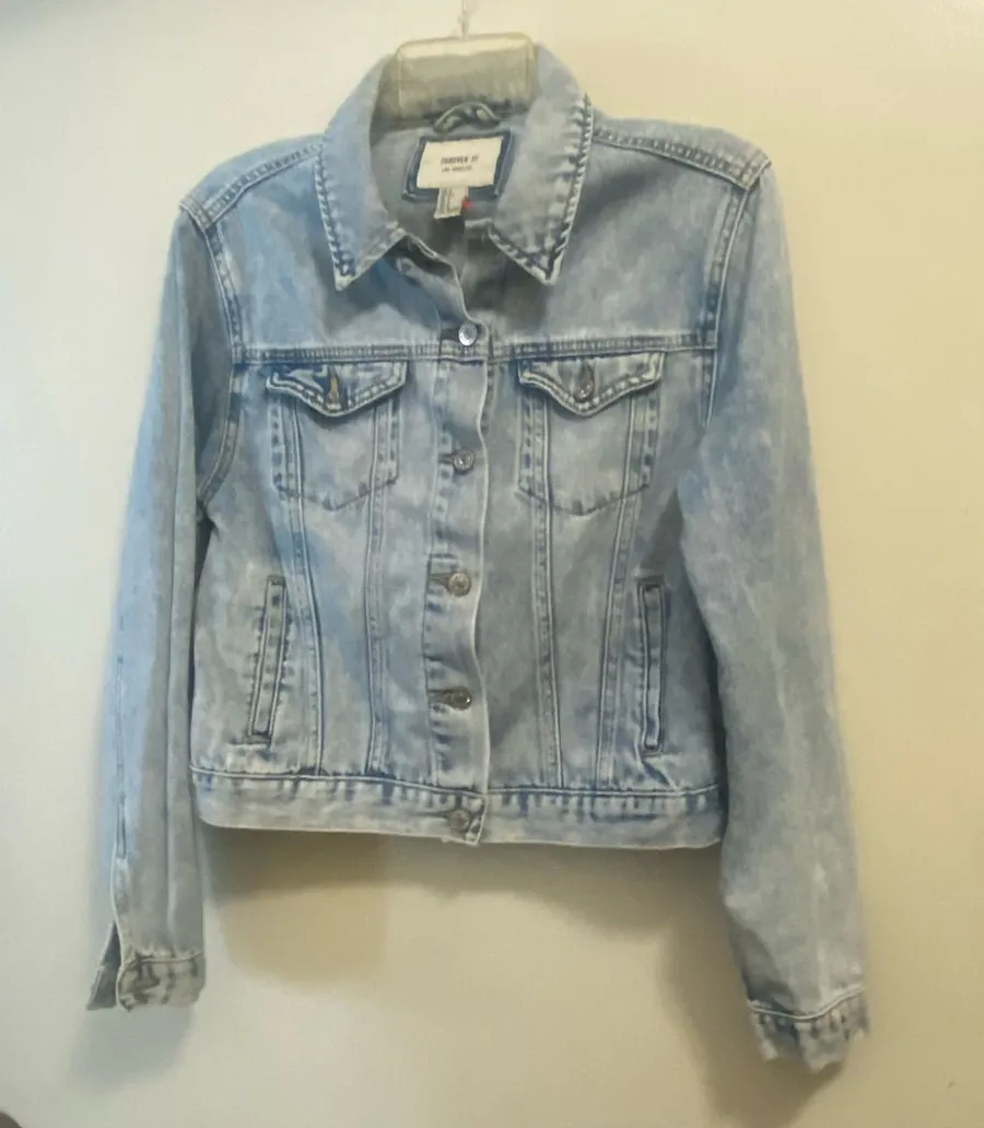 Forever 21 Juniors S 32” Light Blue Denim Cropped Jacket Womens XS Western