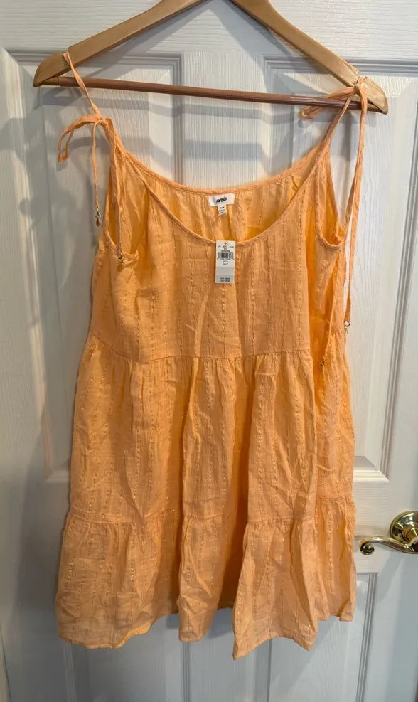 aerie Peach Textured Tiered Mini Sundress