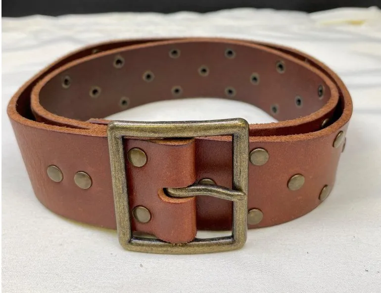 Vintage Womens Brown Leather Belt with Copper Studs Size S SKU 6509