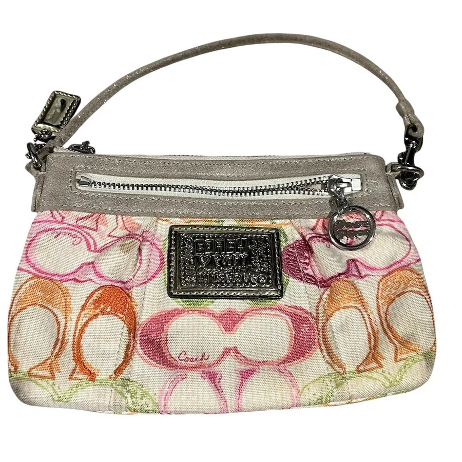 Coach Poppy Mini Wristlet Pouch Purse Multicolor Signature C Zip Closure