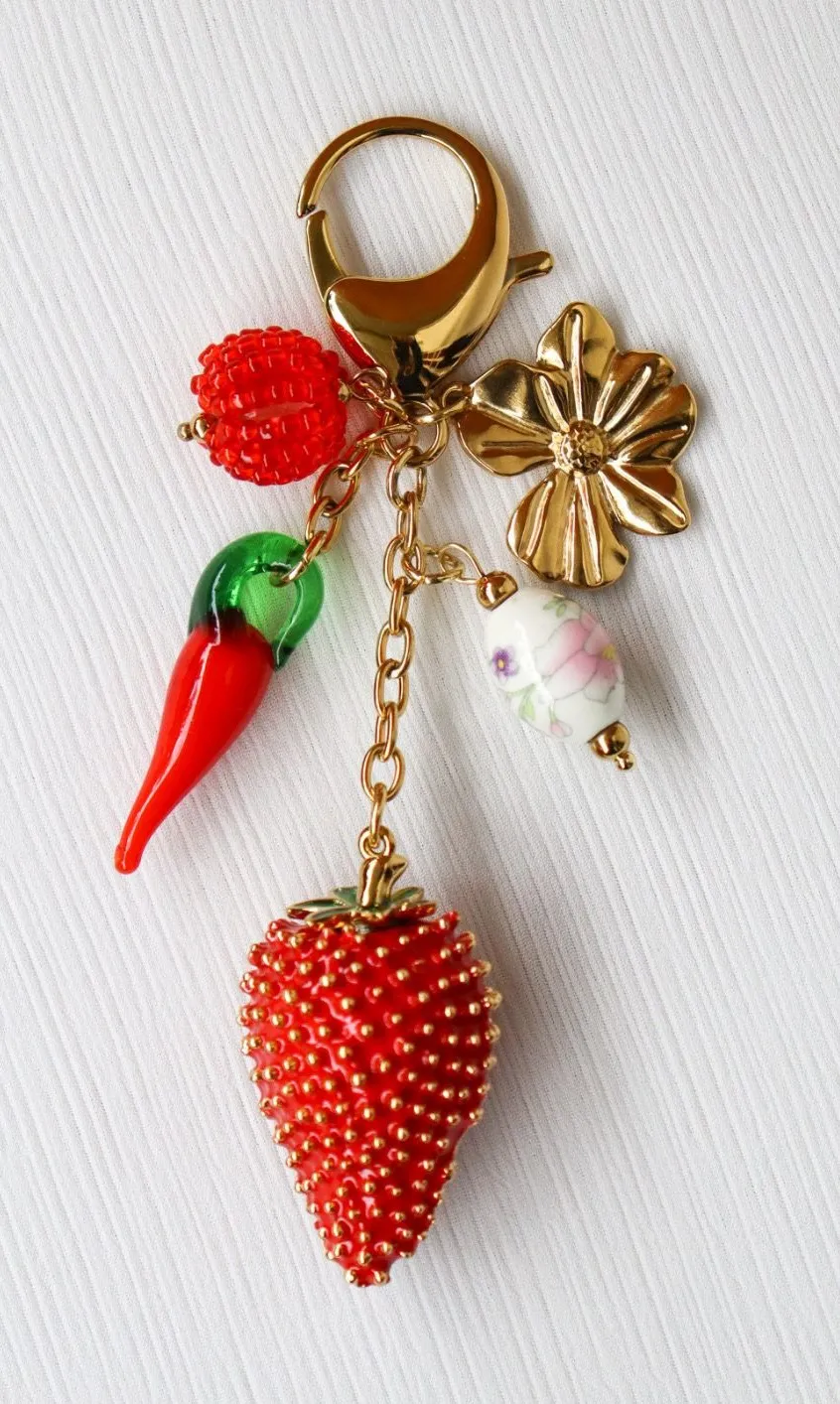 Gold and red farm berries keychain and handbag accessories