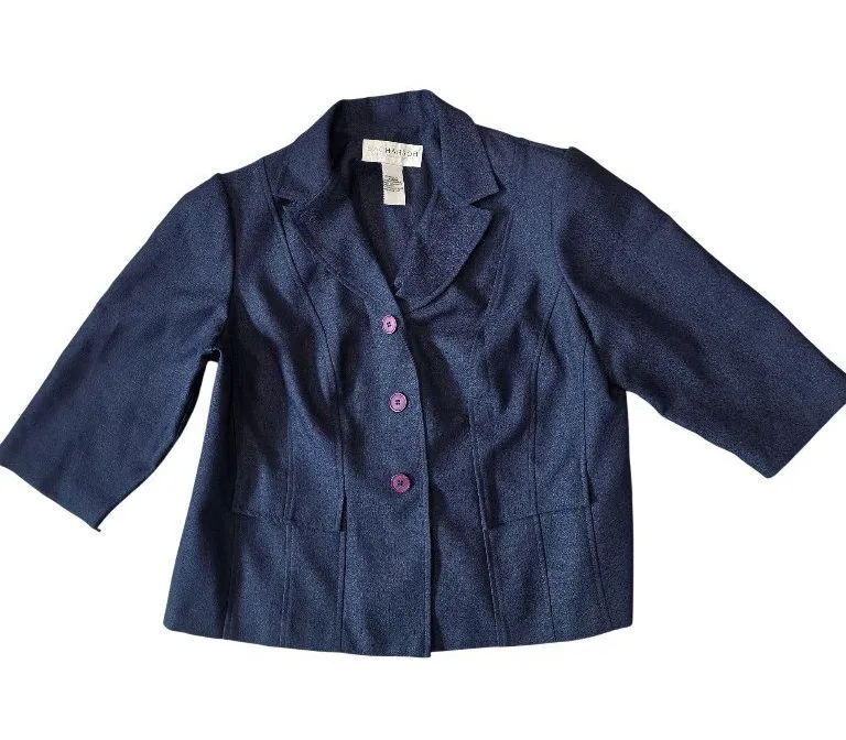 Sag Harbor Womens Petite Navy Blue Blazer With Pink Buttons & Back Bow Size 16WP
