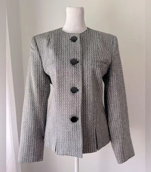 Vintage ‘90s J. Gallery Black & White Textured Collarless Blazer Size 12