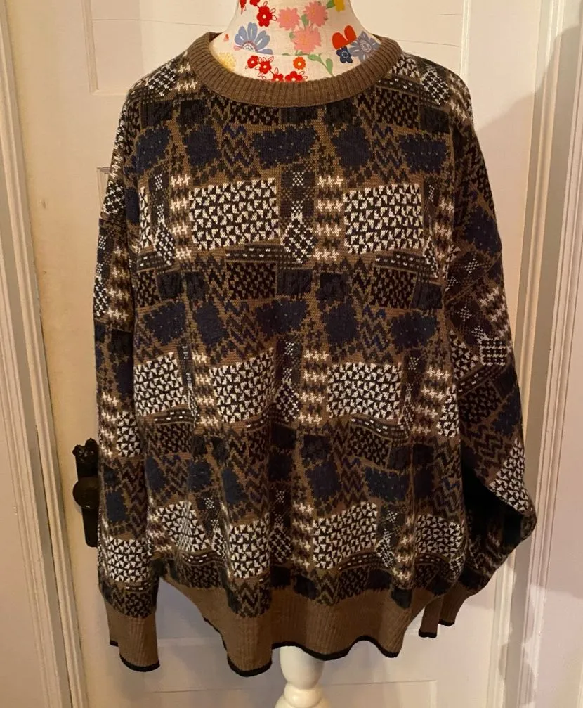 80s Patterned Sweater Green Size L