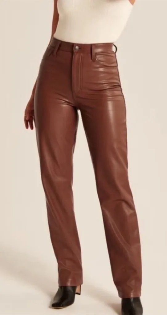 $99 Abercrombie & Fitch Brown Vegan Leather 90’s Straight Ultra High Rise Pants