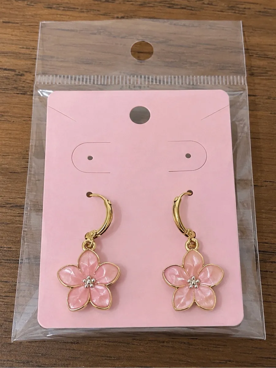 18K Gold Plated Pink Enamel Flower Pearly Handmade 1.25โ Huggie Earrings ๐