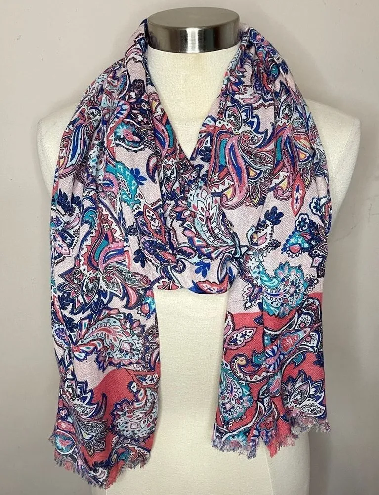 TALBOTS Pink & Blue Paisley Lightweight Viscose Decorative Scarf