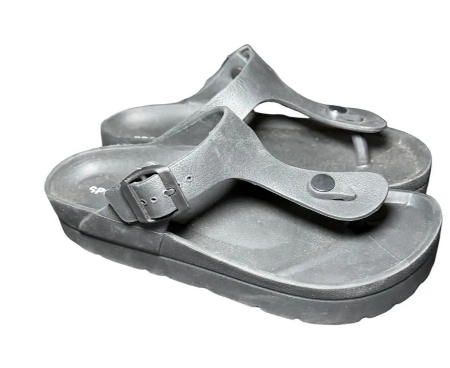 Black Thong Sandals Womens Size 7 Platform Flip Flop Buckle Comfort Slides